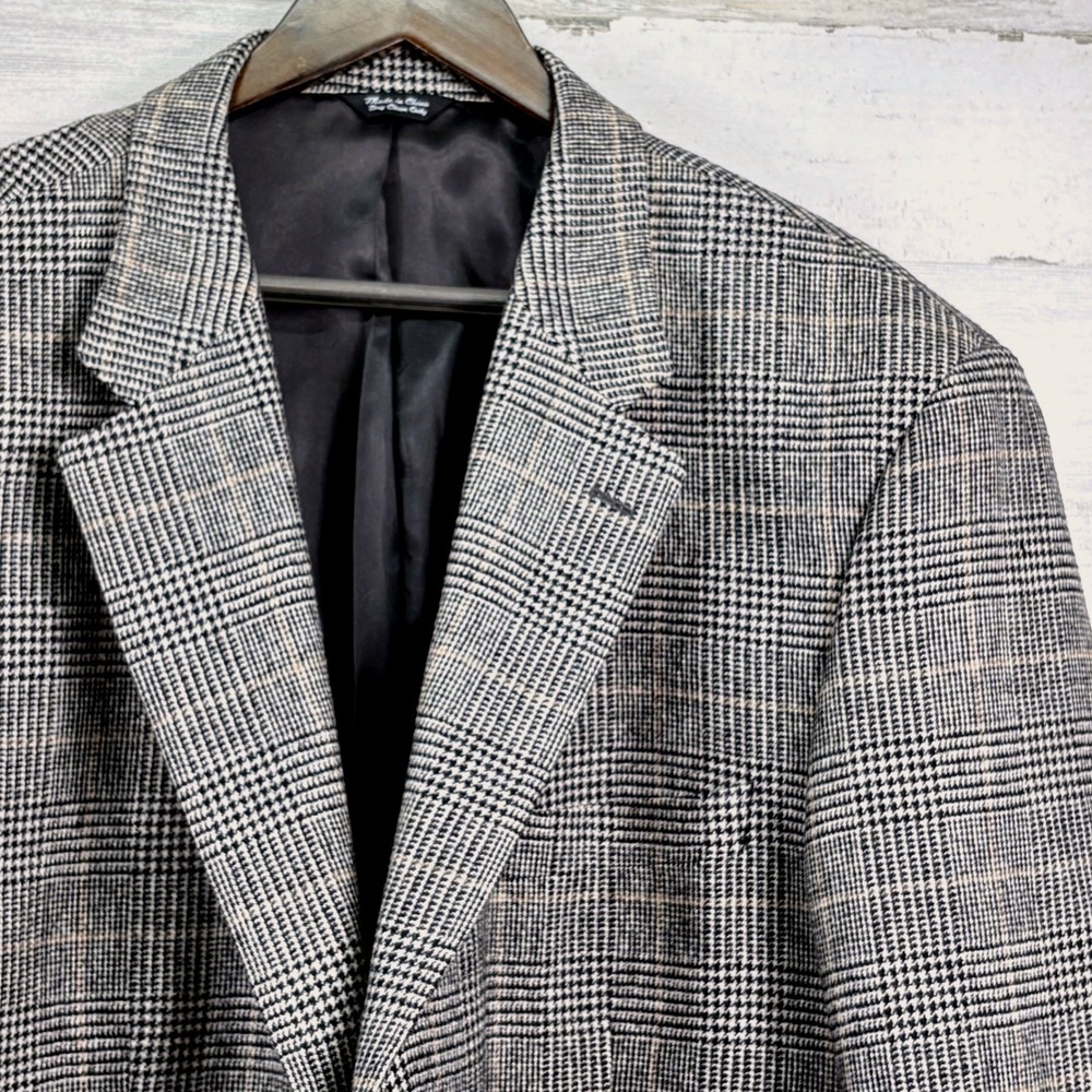 Bill Blass Sport Coat VTG 50R Gray Plaid Camel Hair Two Button Blazer Old Money